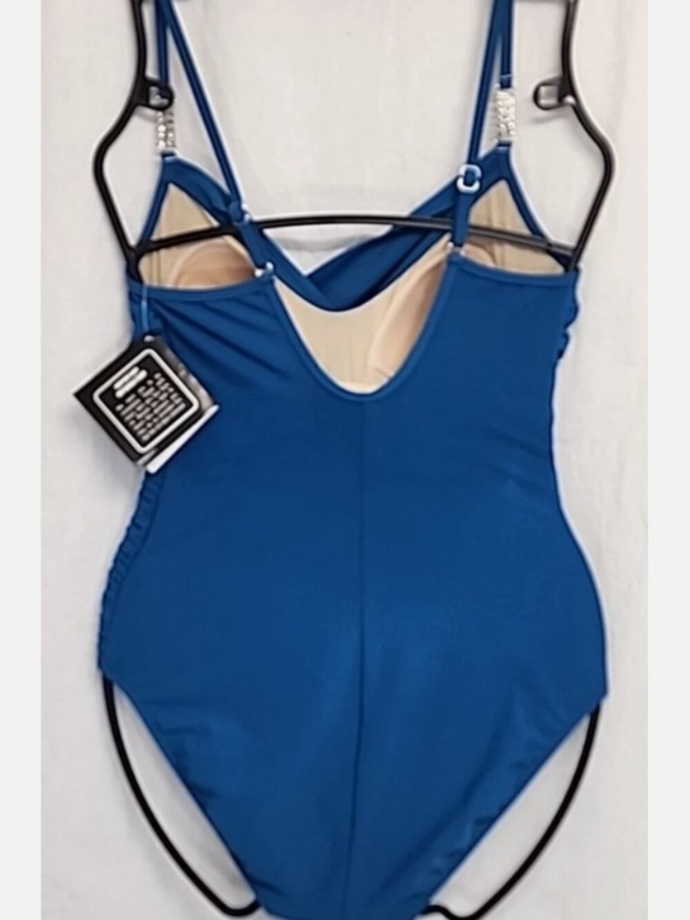 SHAPE FX BLUE TUMMY CONTROL SWIMSUIT-SIZE 8- BEJEWELED WRAP RUCHED- ONE-PIECE - Picture 2 of 11
